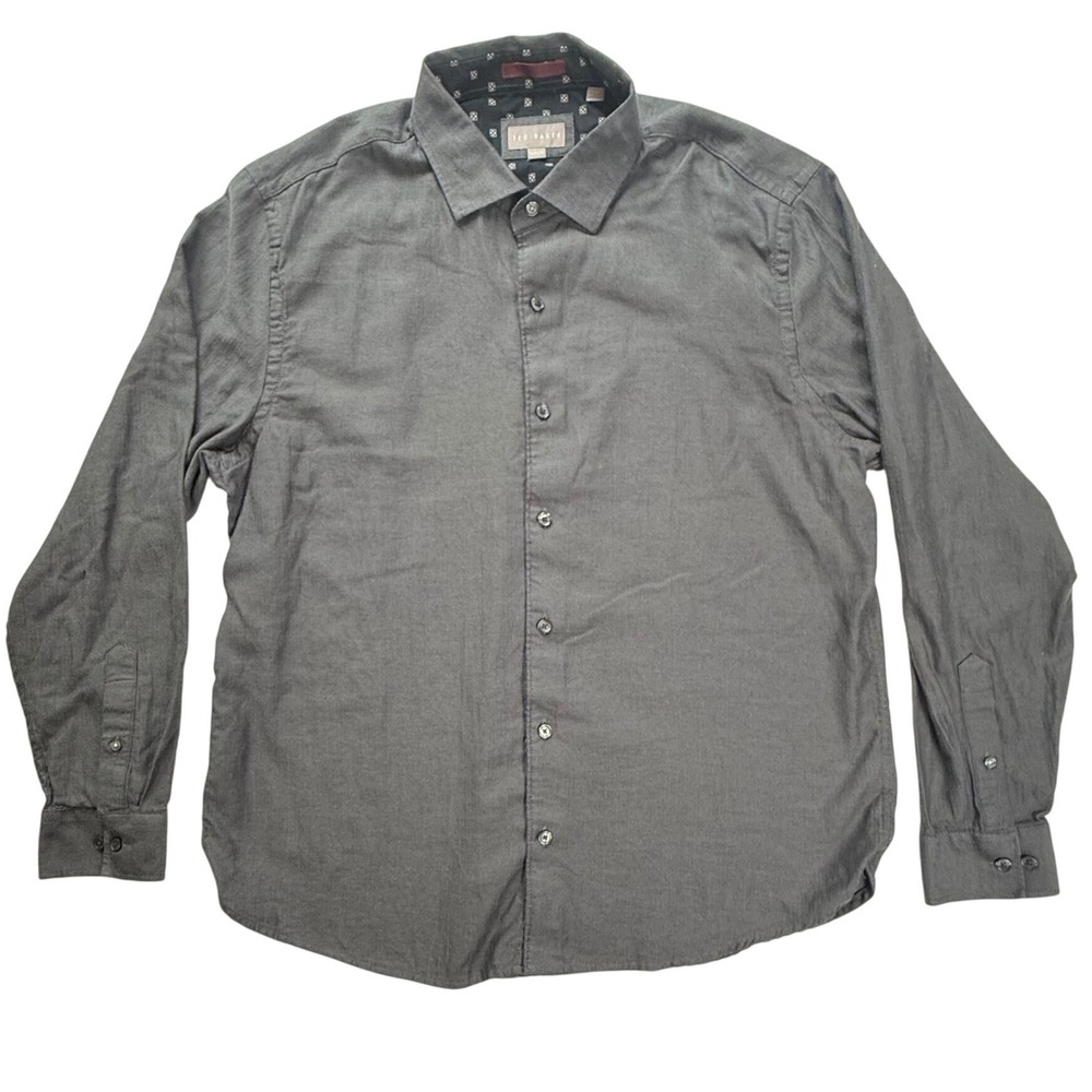 Ted Baker Mens Herringbone Button Front Shirt Charcoal Grey XL 1072429
